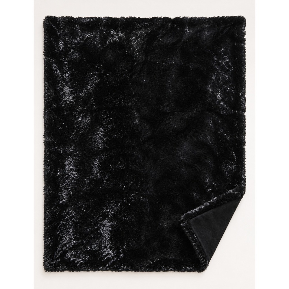 Macy's Madison Park Black Fuzzy Throw Blanket – Soft Polyester